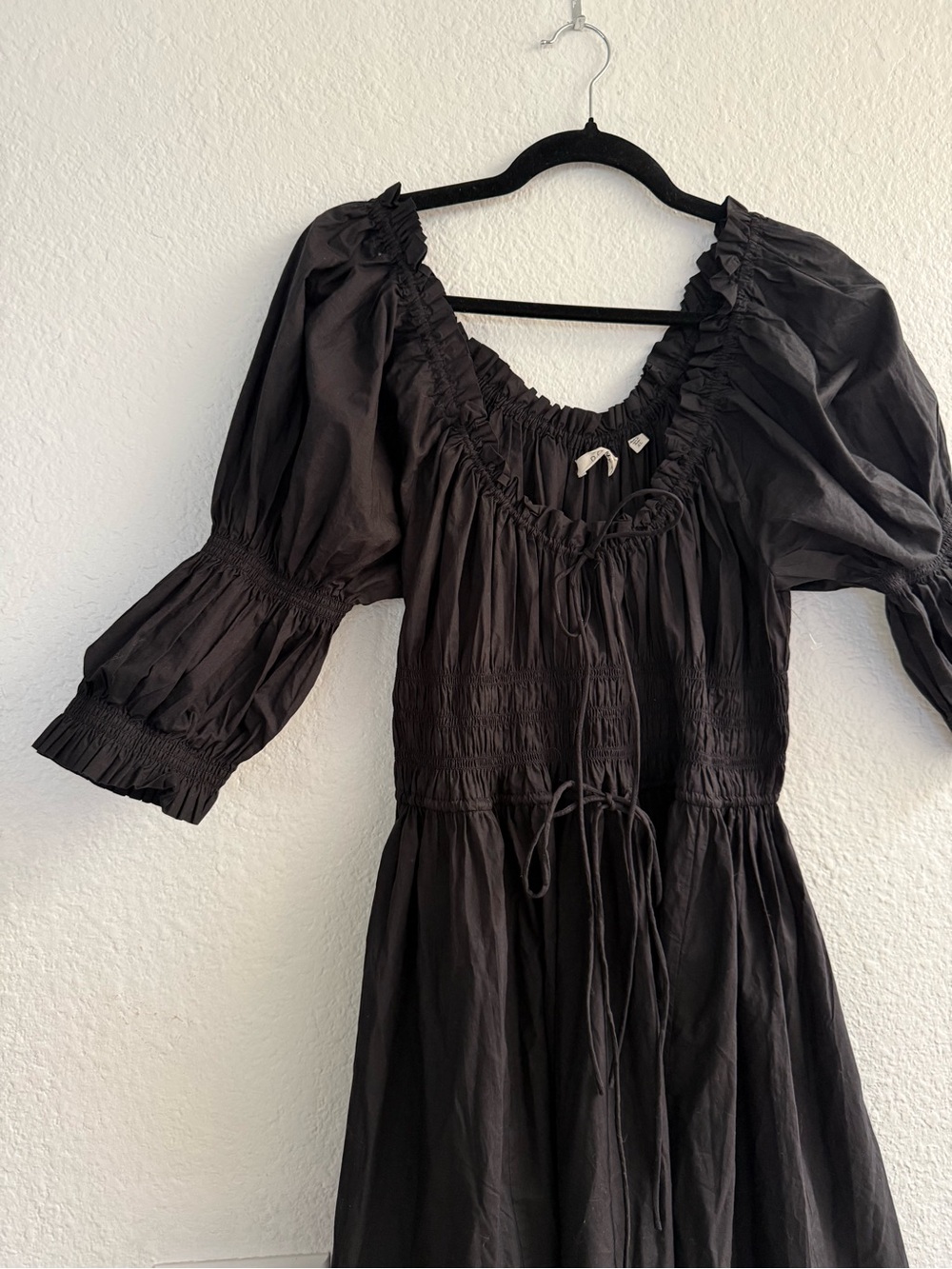 DÔEN Ischia Smocked Puff Sleeve Midi Dress Black Size XL - Picture 9 of 10